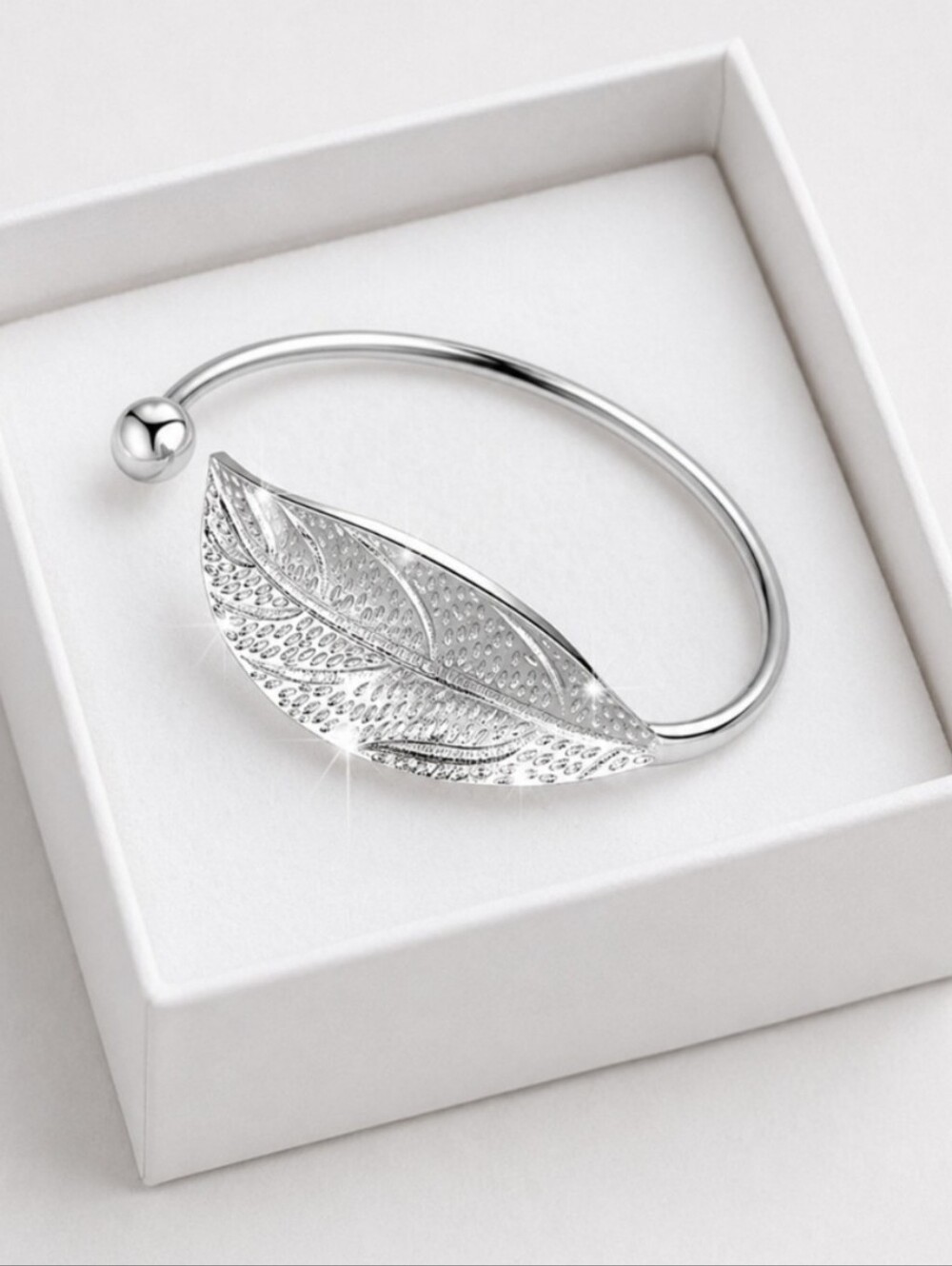 Sterling Silver Leaf Bangle Bracelet